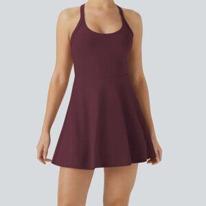 Cut Out Twisted Side Pocket 2-in-1 Barre Ballet Dance Dress (Maroon)